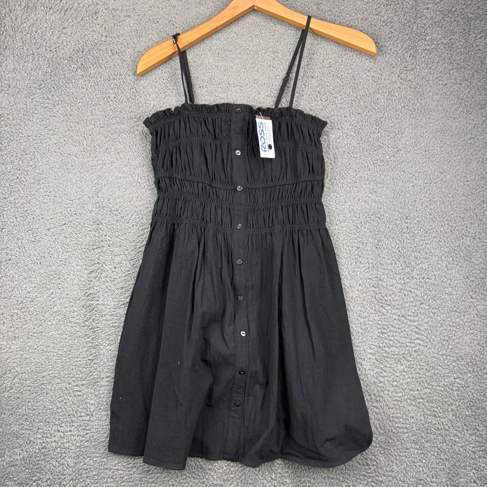 Hesperus Womens Black Smocked Button Front Mini Dress Size M NWT